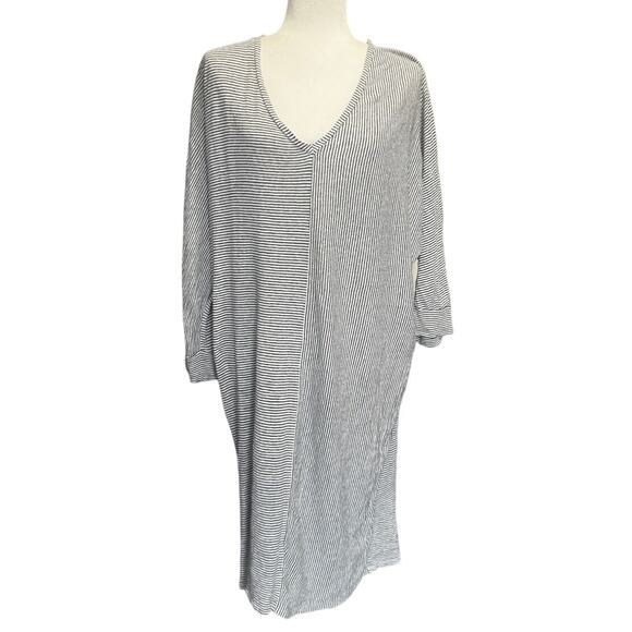Hatch Linen Striped Midi Dress Black White V-Neck Oversized One Size - Picture 1 of 6